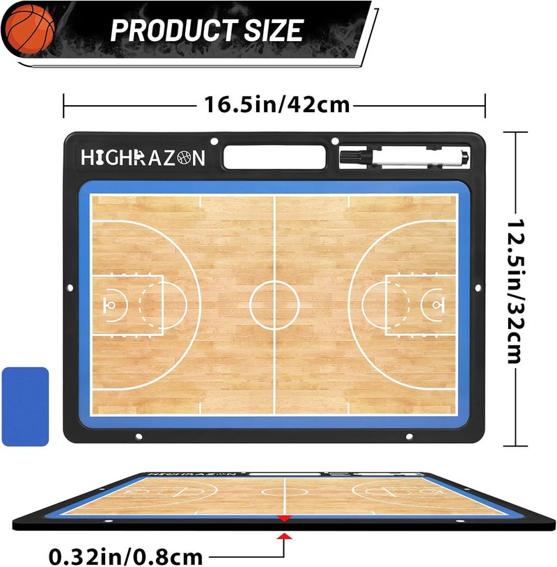 HIGHRAZON Dry Erase Basketball Clipboard for Coach, Premium Tactical Basketball Coaching Board, Double Sides Full & Half Court Dry Erase Board with Marker - Image 2
